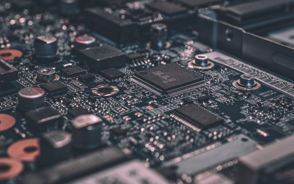 Close-up of a computer circuit board and its components